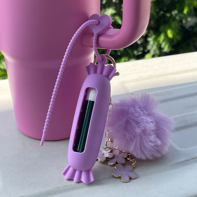 Wholesale Lipstick case silicone protective case bow lipstick bag keychain