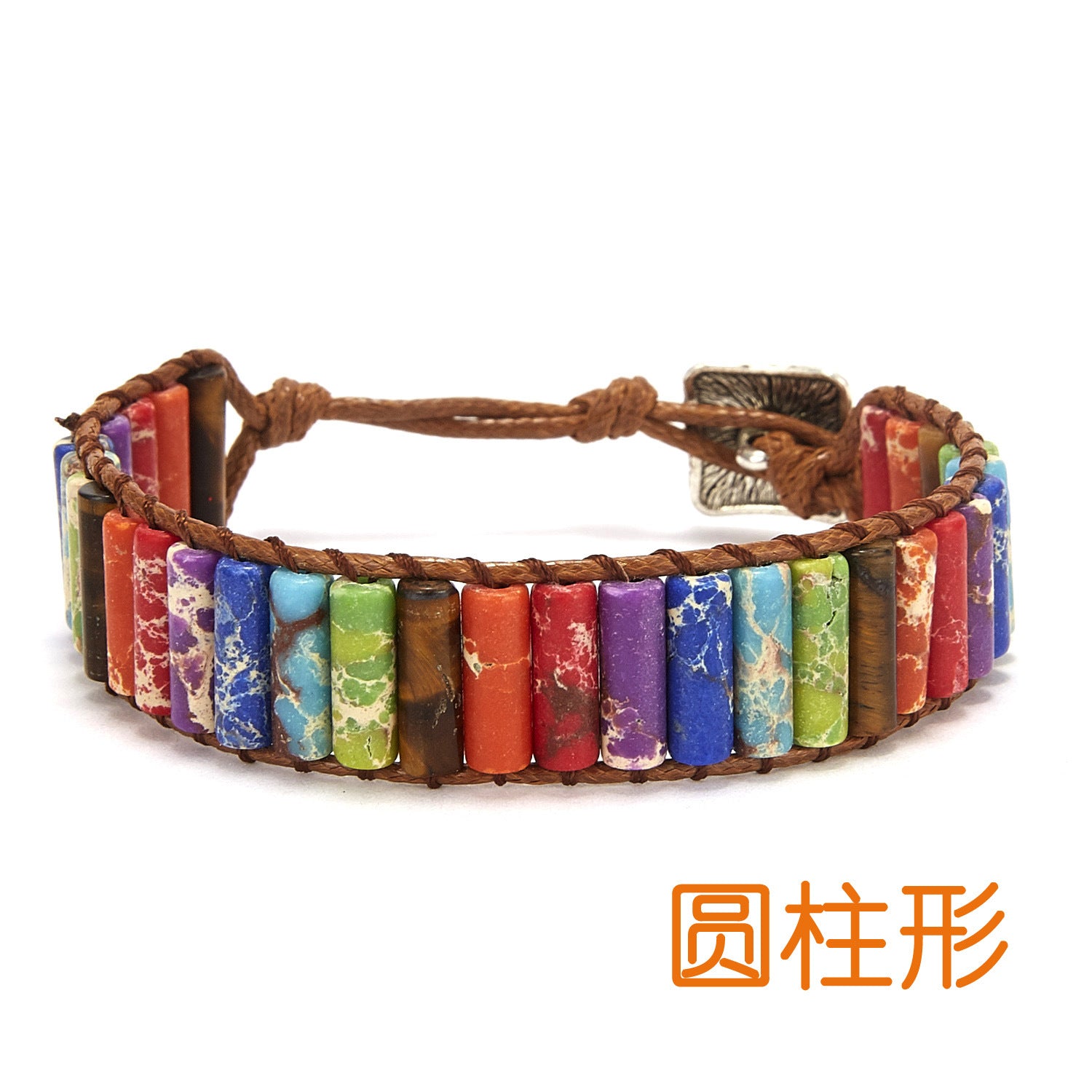 Wholesale Woven Single Leather Colored Imperial Stone Bracelet