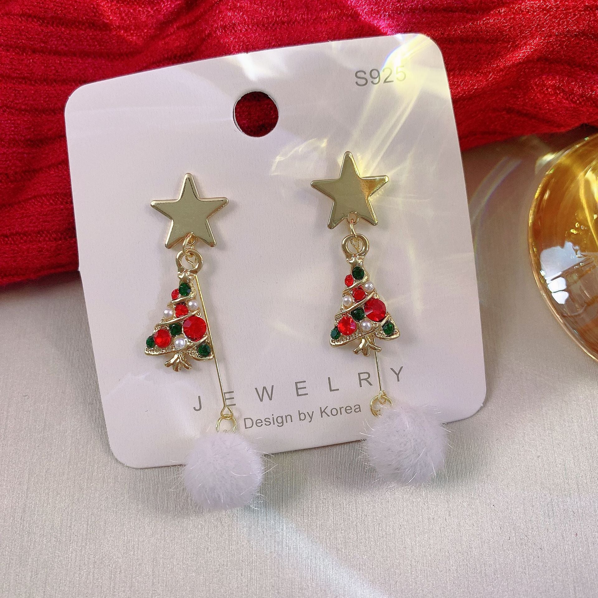 Wholesale Christmas Silver Needle Studded Diamond Oil Drip Asymmetric Tassel Earrings