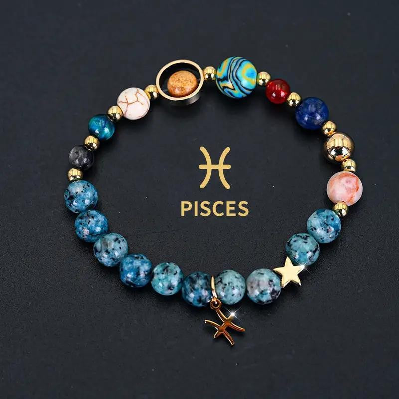 Wholesale eight planets and twelve zodiac signs bracelet blue black spot stone bracelet