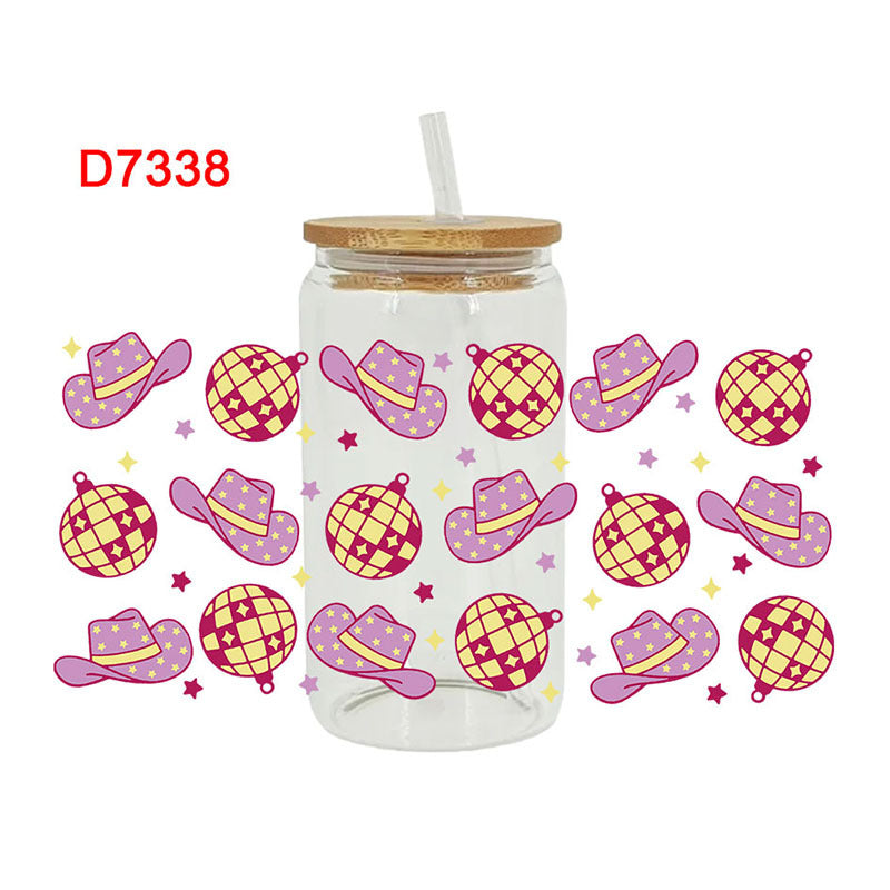 Wholesale Pink Cartoon Cute Disco Theme 16oz Cup UV DTF Wraps