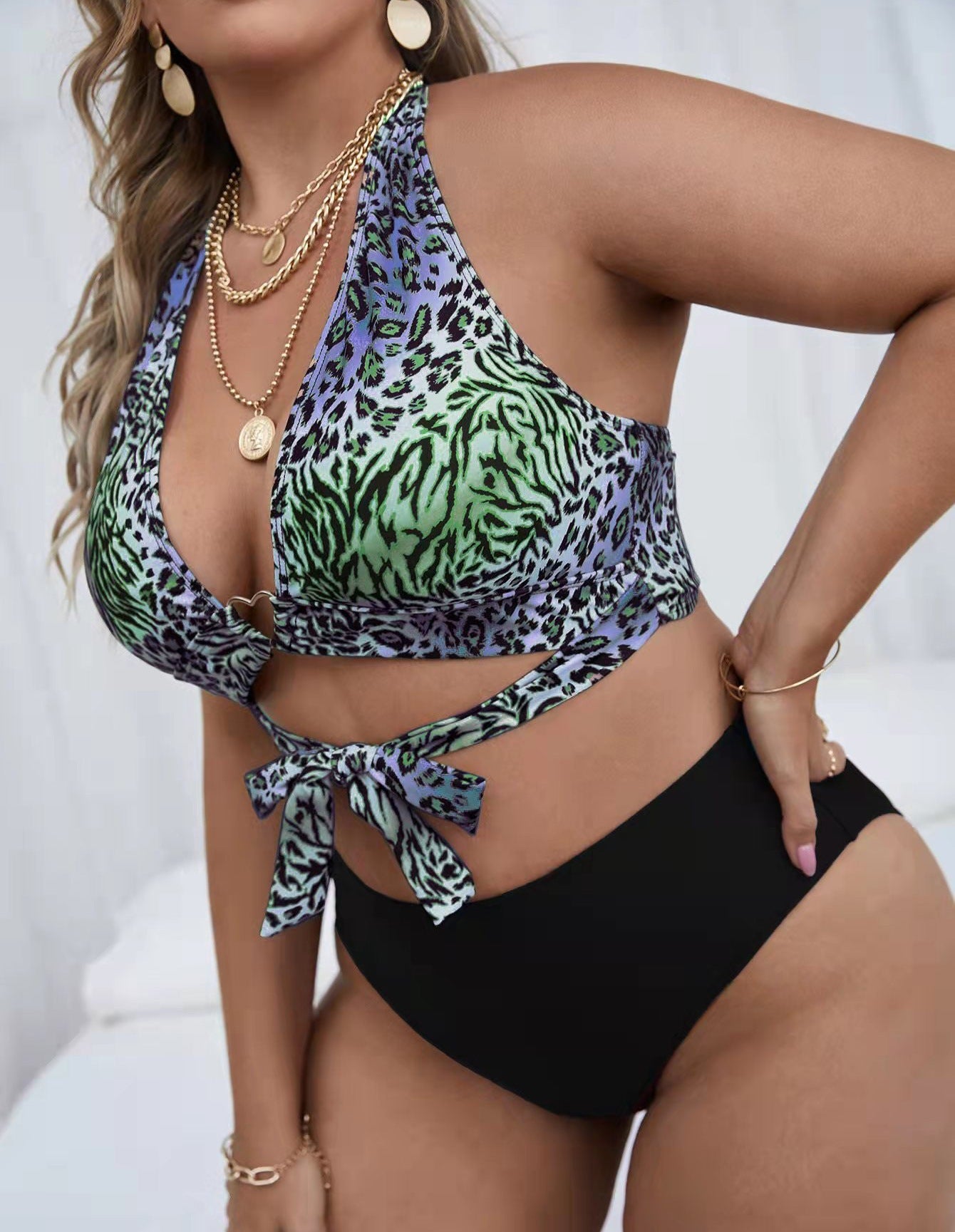 Wholesale Leopard Gradient Print Bikini One Piece Swimwear