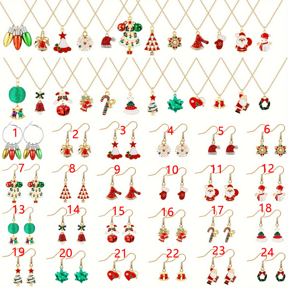 Wholesale Zinc Alloy Drip Oil Christmas Earrings And Necklace Set With Tree Bell Pendants Trendy Gift
