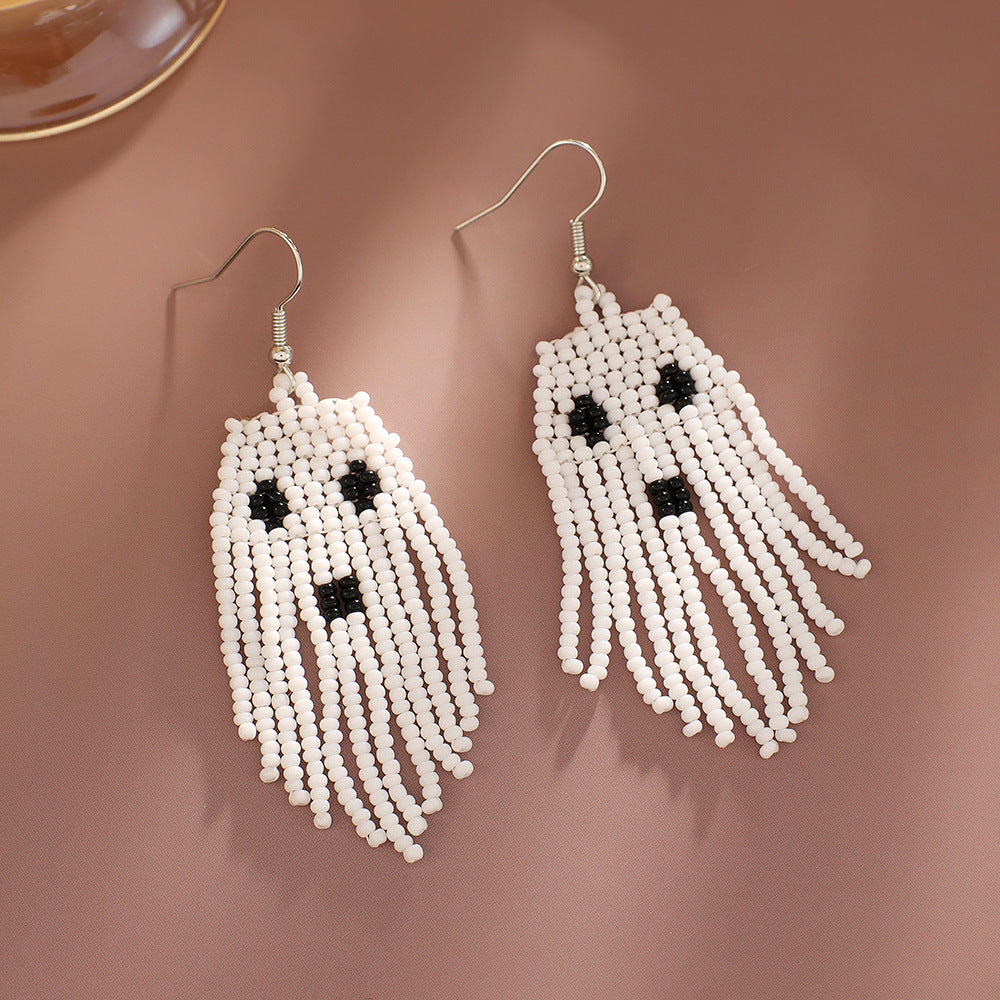 Wholesale Halloween Collection Tassel Handmade Rice Beads Skull Ghost Earrings