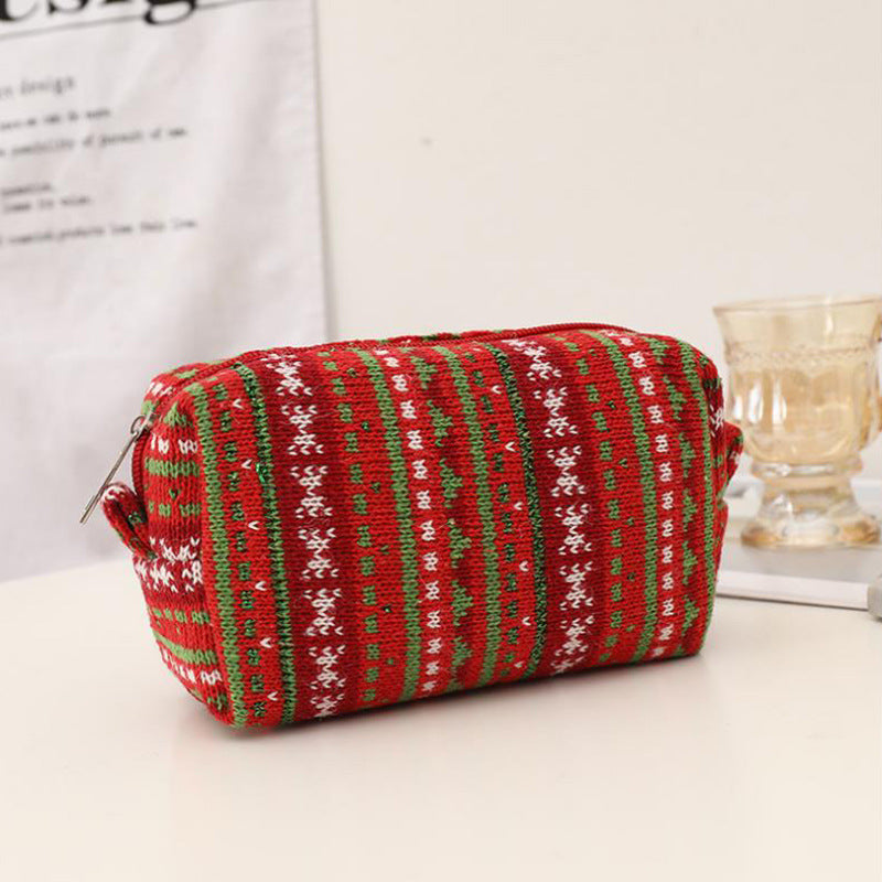 Wholesale New Year Christmas Red Knitted Wool Pencil Bag