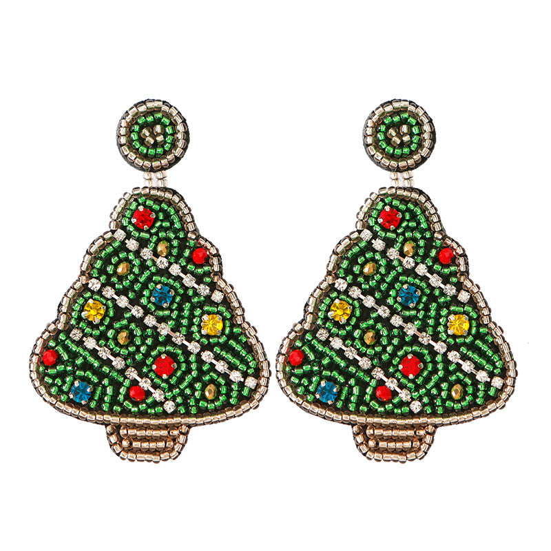 Wholesale Christmas Rice Bead Countryside Style Exaggerated Lightweight Holiday Hand Woven Earrings