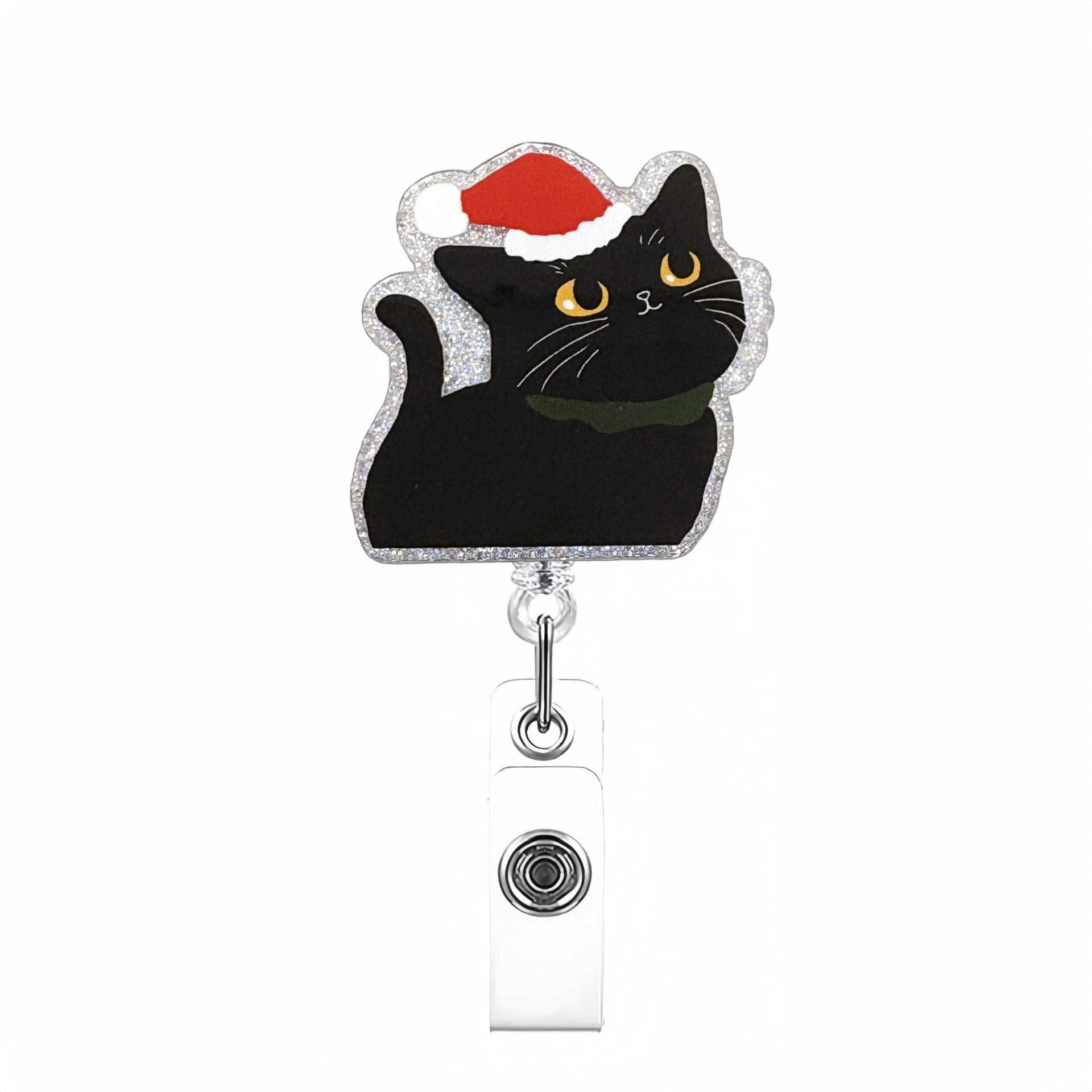 Wholesale Forest-themed Black Cat Christmas Retractable Badge Reels Keychain