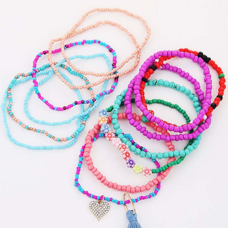 Wholesale Folded Wind Strawberry Bracelet Hand-woven Rice Bead Fringe Elastic Bracelet
