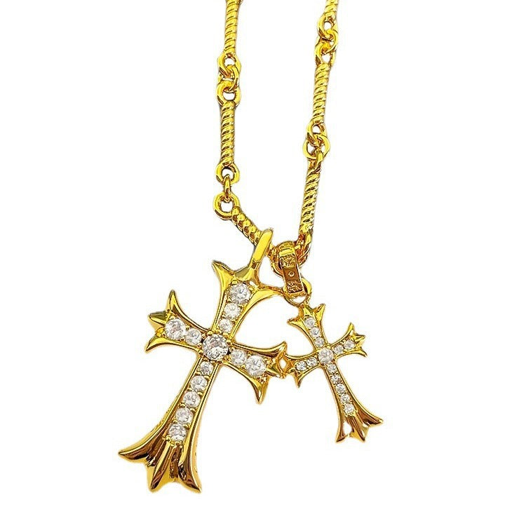 Wholesale Vintage double cross couple full diamond pendant