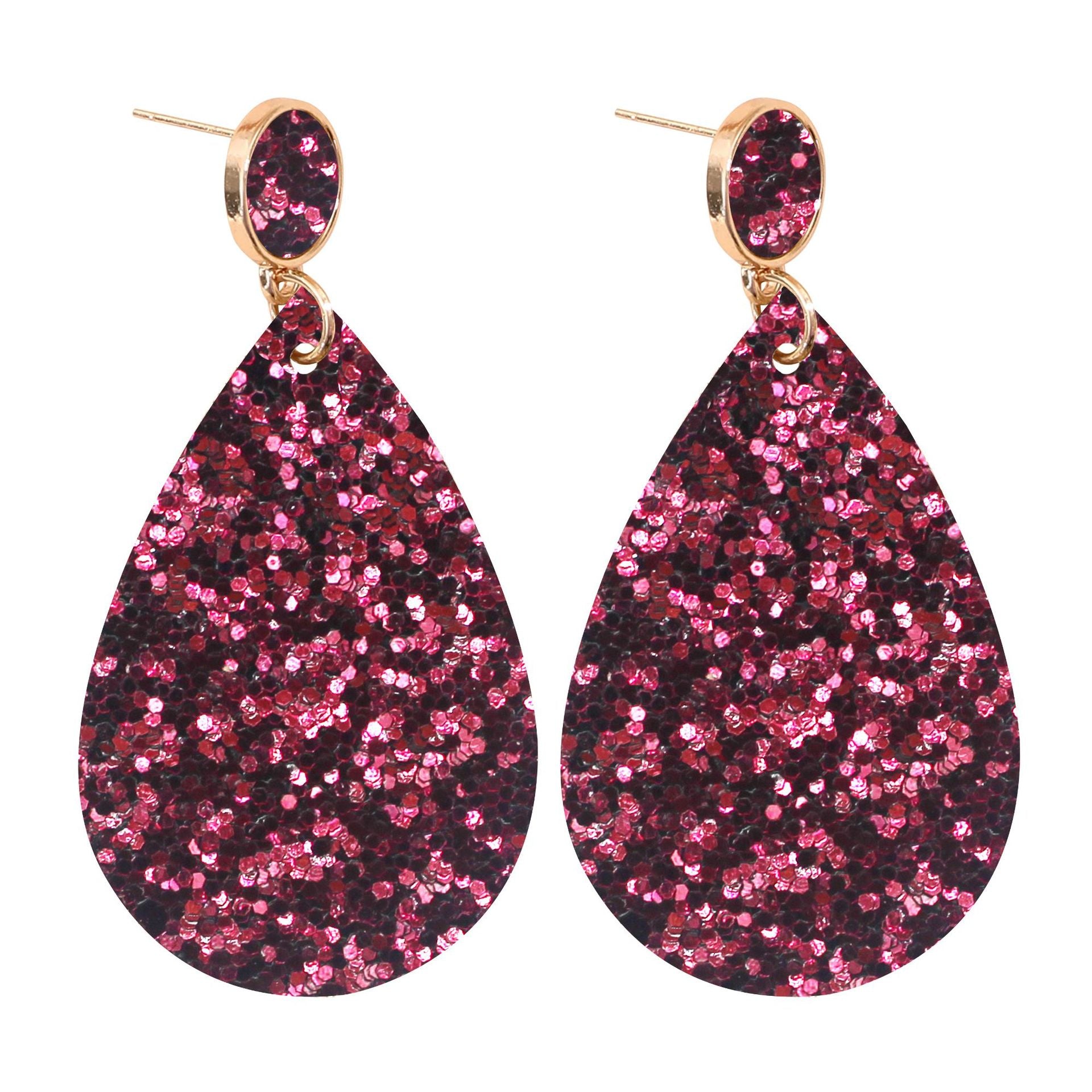 Wholesale Glitter Leather PU Drop Shape Earrings