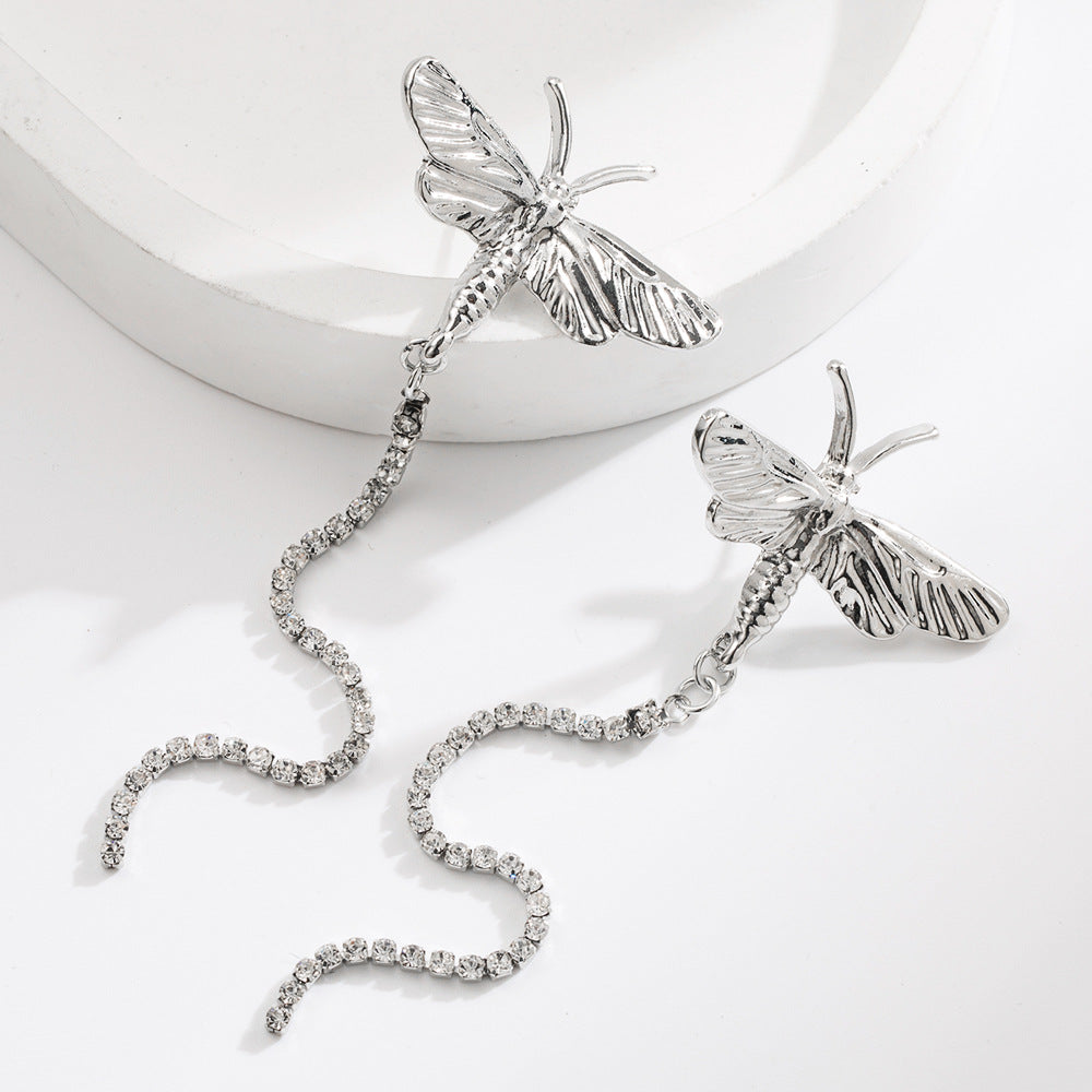 Wholesale Vintage Dragonfly Diamond Tassel Long Earrings