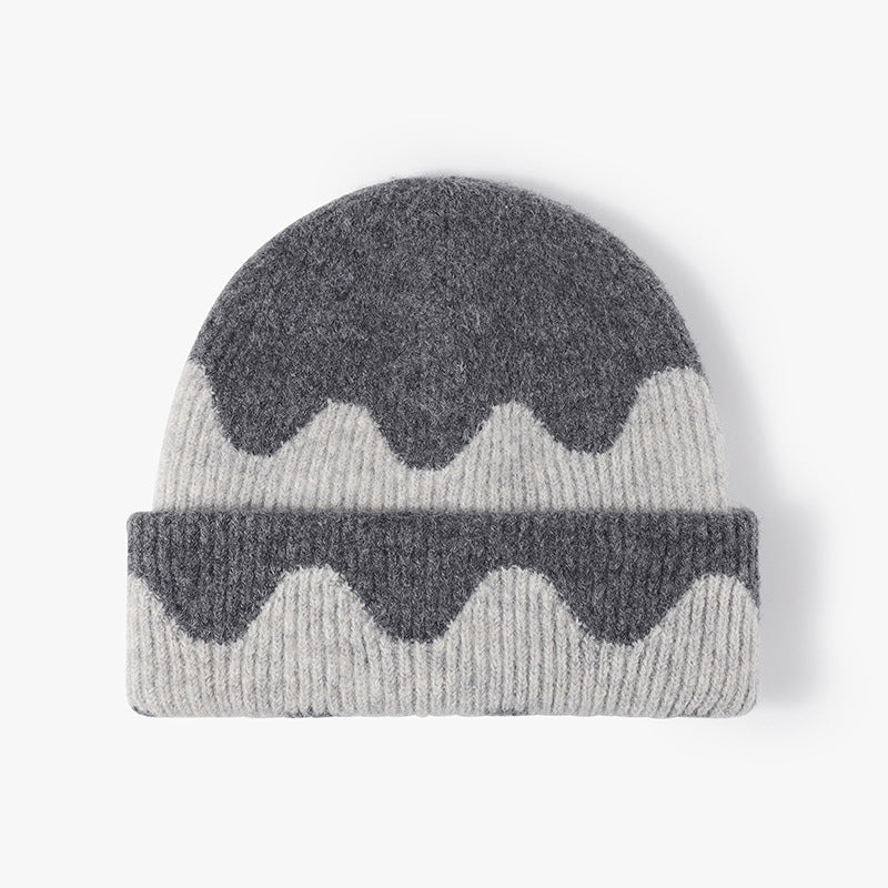 Wholesale Wavy Color Block Women's Large Head Size Wool Beanie