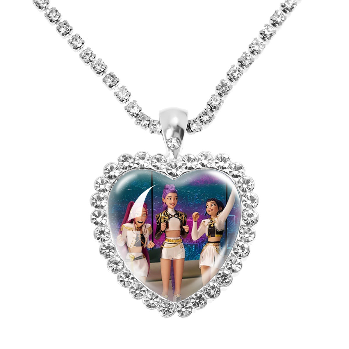 Wholesale Purple Cartoon Girl Time Gem Peach Heart Water Diamond Necklace OLY Exclusive