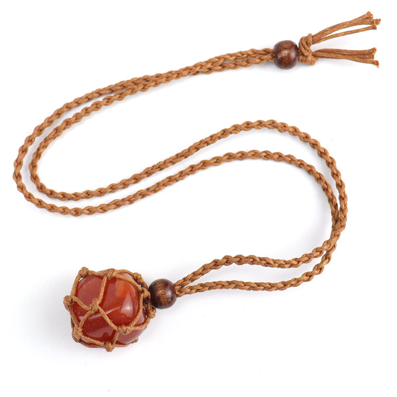 Wholesale Hot Sale New Natural Crystal Rough Stone Net Pocket Hand-woven Necklace