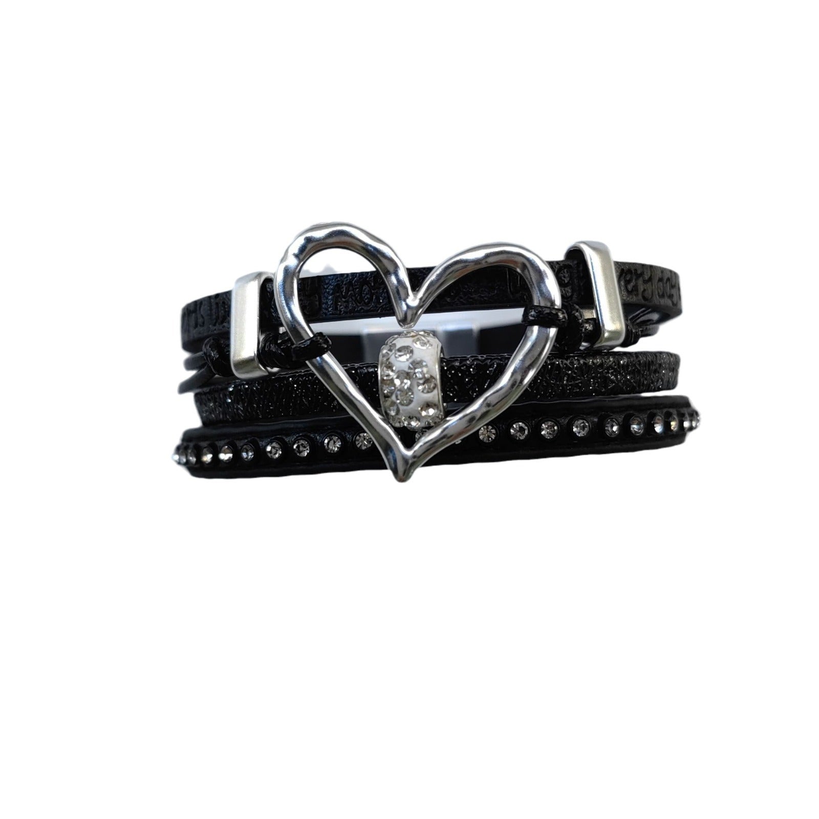 Wholesale Fashion Hollow Heart Leather Diamond Magnetic Buckle Retro Multi-layer Bracelet