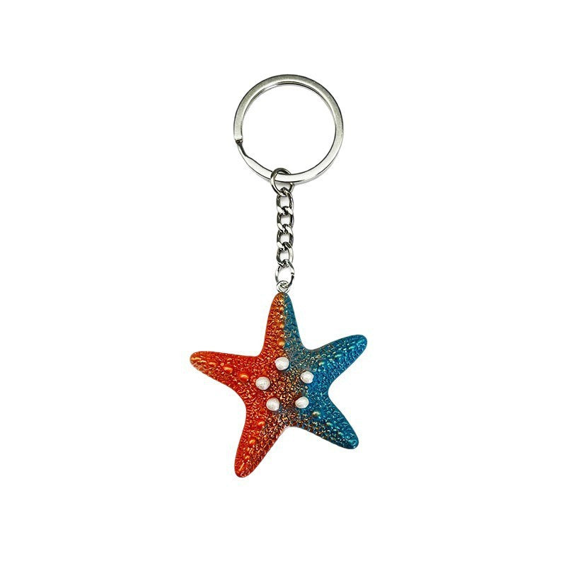 Wholesale Colorful Ocean Star Shell Metal Keychain