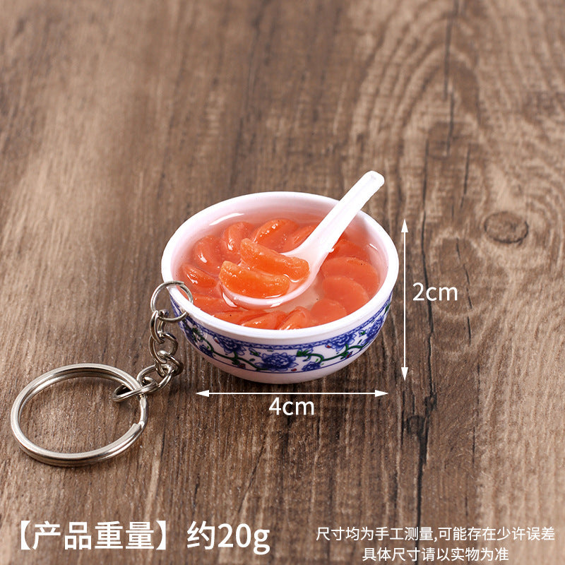 Wholesale Simulation Food 4cm Blue and White Porcelain Bowl Keychain Pendant Chinese Style Gourmet Snack Micro Food Play Model Toy