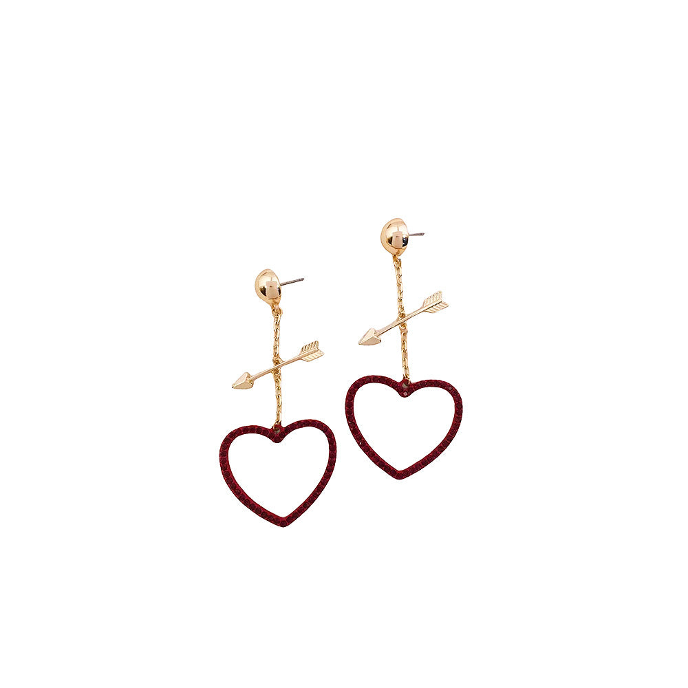Wholesale Red Love Earrings Pierce Heart with One Arrow Advanced European and American Cross-border Qingdao Foreign Trade Jewelry Ladies Valentine's Day Gift