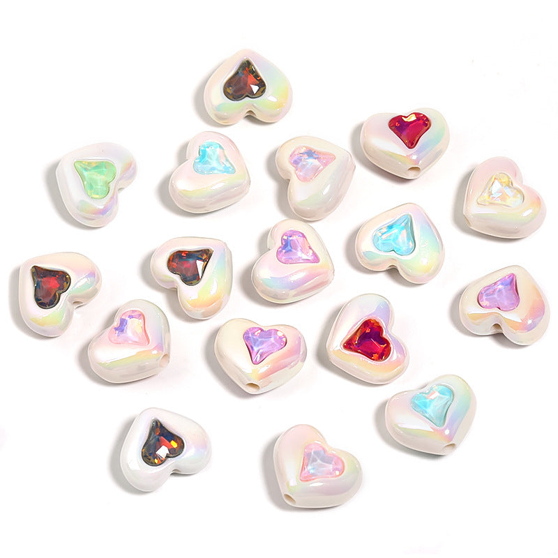 Wholesale 50pcs Colorful Mocha Rhinestone Inlaid Love Beads