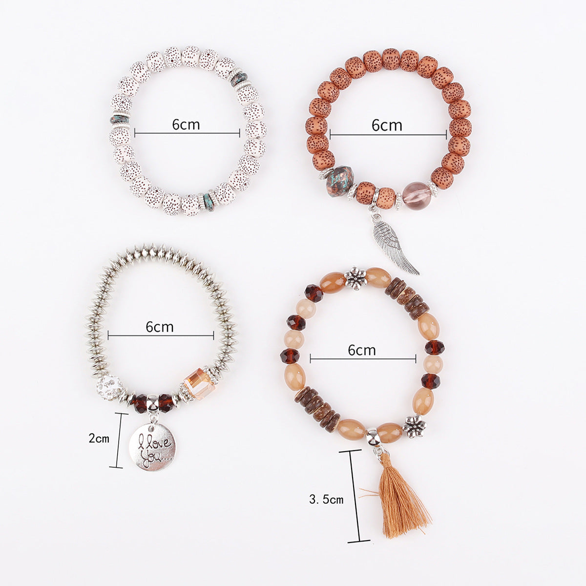 Wholesale I Love You Wings Tassel Glass Elastic Bracelet