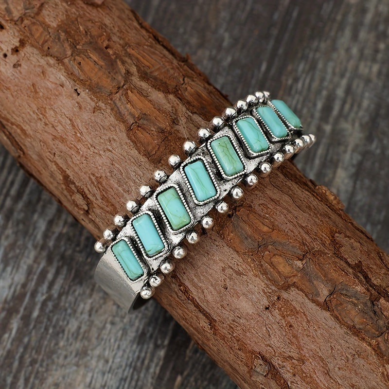 Wholesale Bohemian Natural Turquoise Open Retro Pattern Bracelet