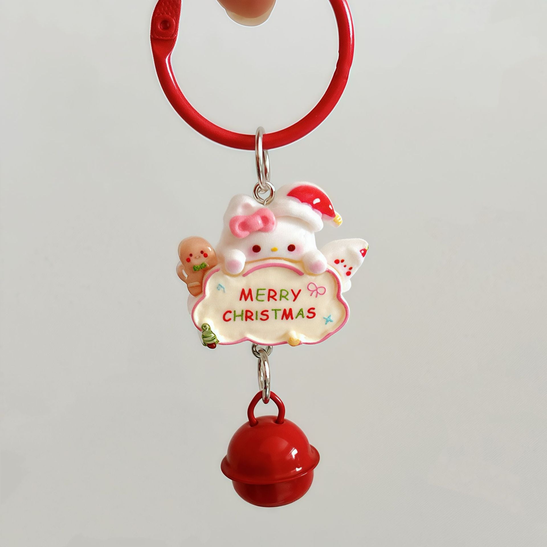 Wholesale Cartoon Christmas Cat Sign Resin Keychain Bell Pendant Cute Bag Charm Fashion Decorative Accessory Gift