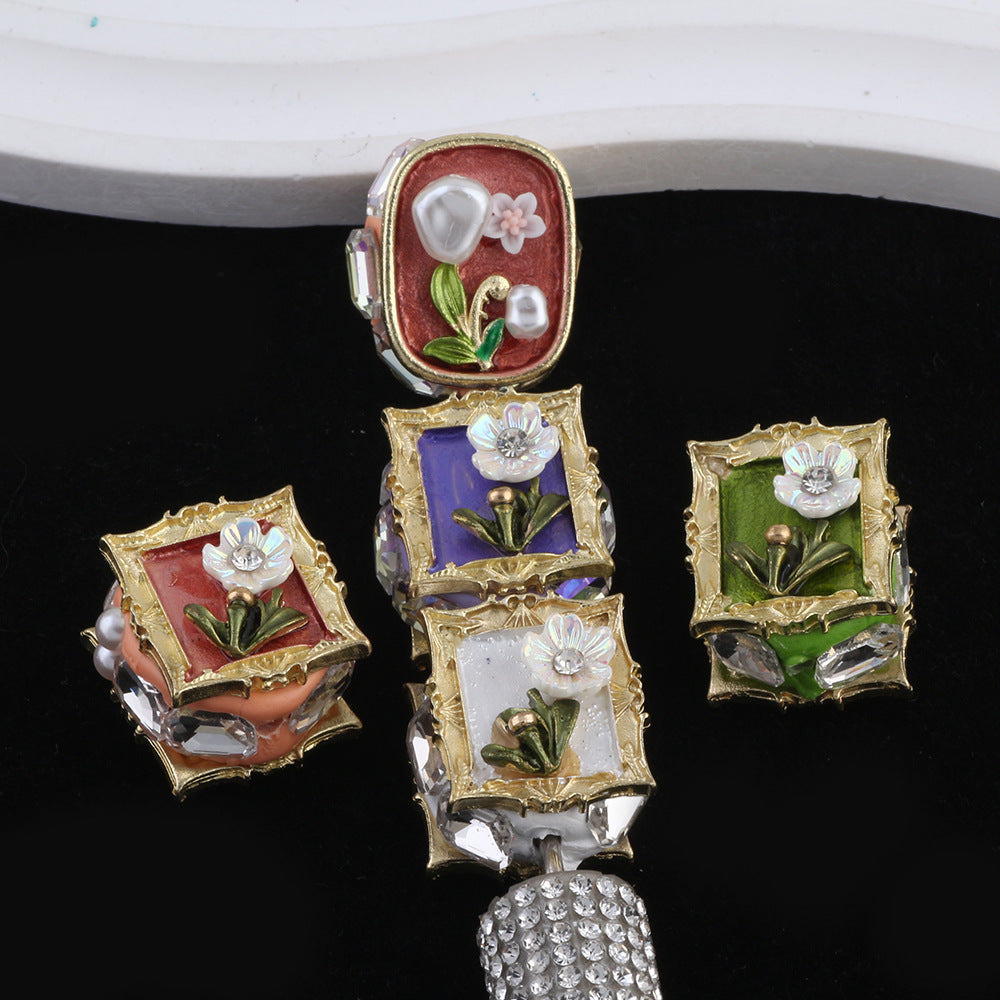 Wholesale 2pcs Monet's Garden Oil Painting Style Photo Frame Bouquet Natural Pearl Beads