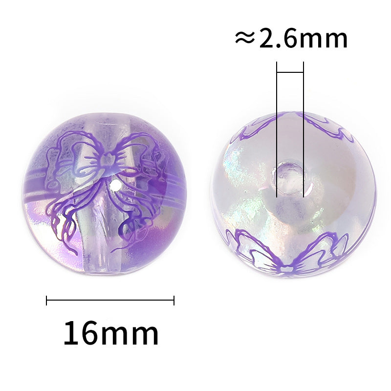 Wholesale 100pcs Diy Cartoon High Transparent Princess Ribbon Bow Print Straight Hole Acrylic Beads