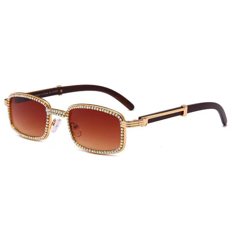 Wholesale Trend Small Square Diamond Chain Metal Retro European and American Sunglasses Women