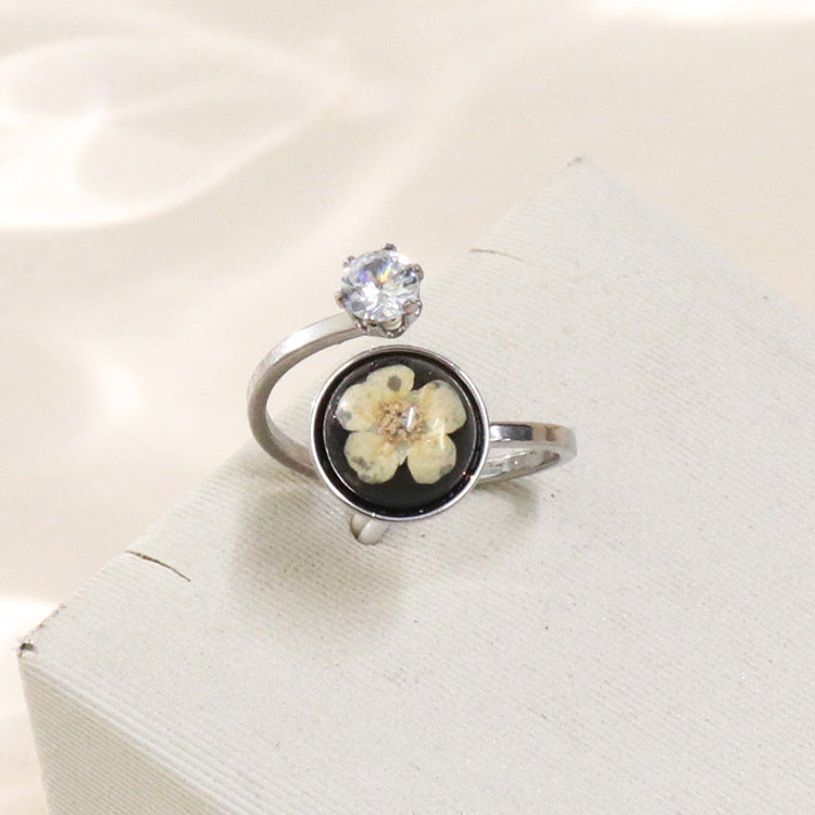 Wholesale 12pcs Zircon Everlasting Flower Stainless Steel Open Ring