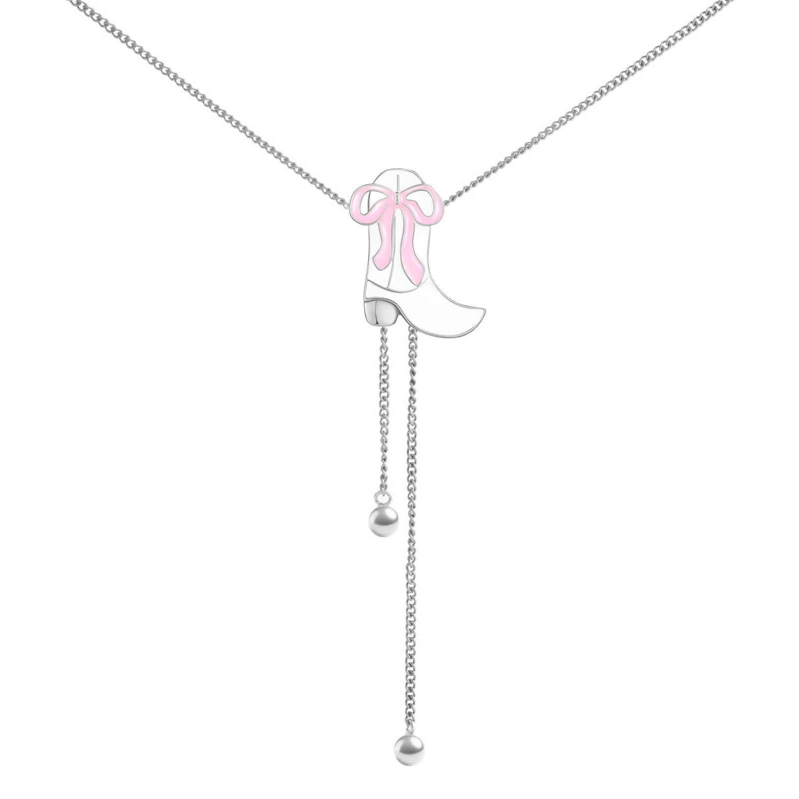 Wholesale Western cowgirl boots pink bow necklace