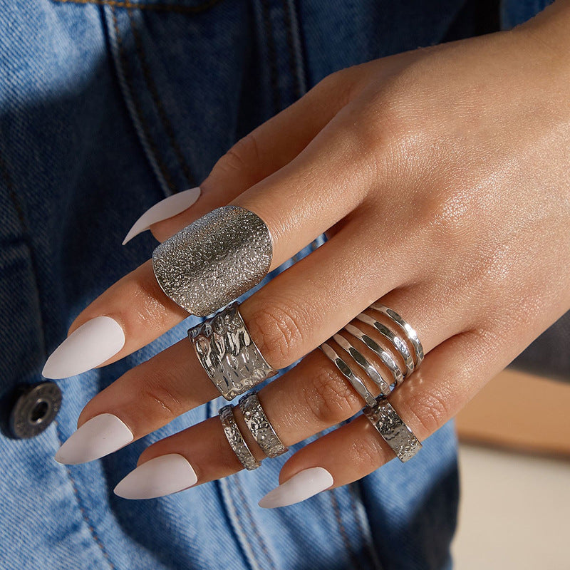 Wholesale Water Ripple Spiral Geometric Hollow Alloy Ring Set