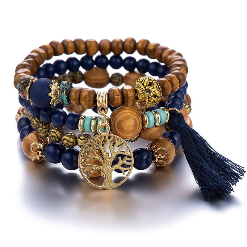 Wholesale Bohemian style multi-layered wooden bead bracelet