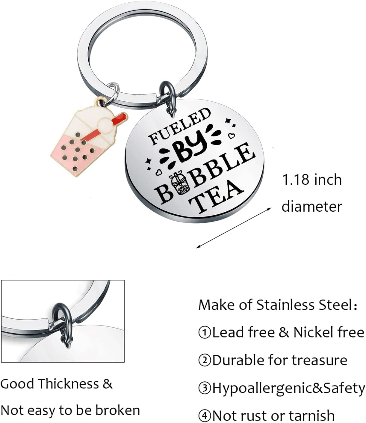 Wholesale Stainless Steel Pearl Milk Tea Keychain