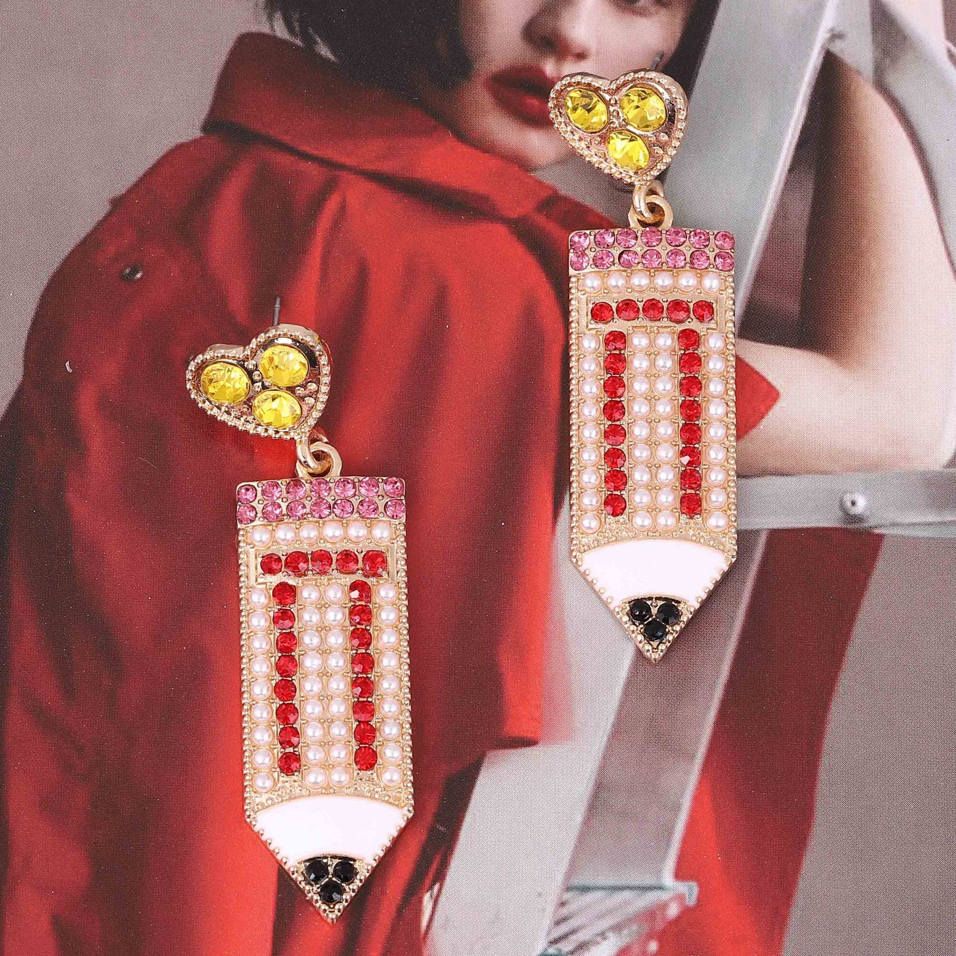 Wholesale Rhinestone Pencil Alloy Earrings