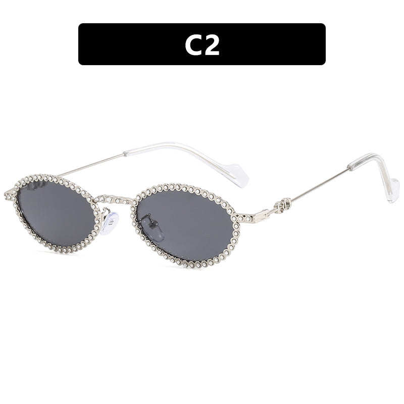 Wholesale Full Diamond Oval Frame PC Sunglasses