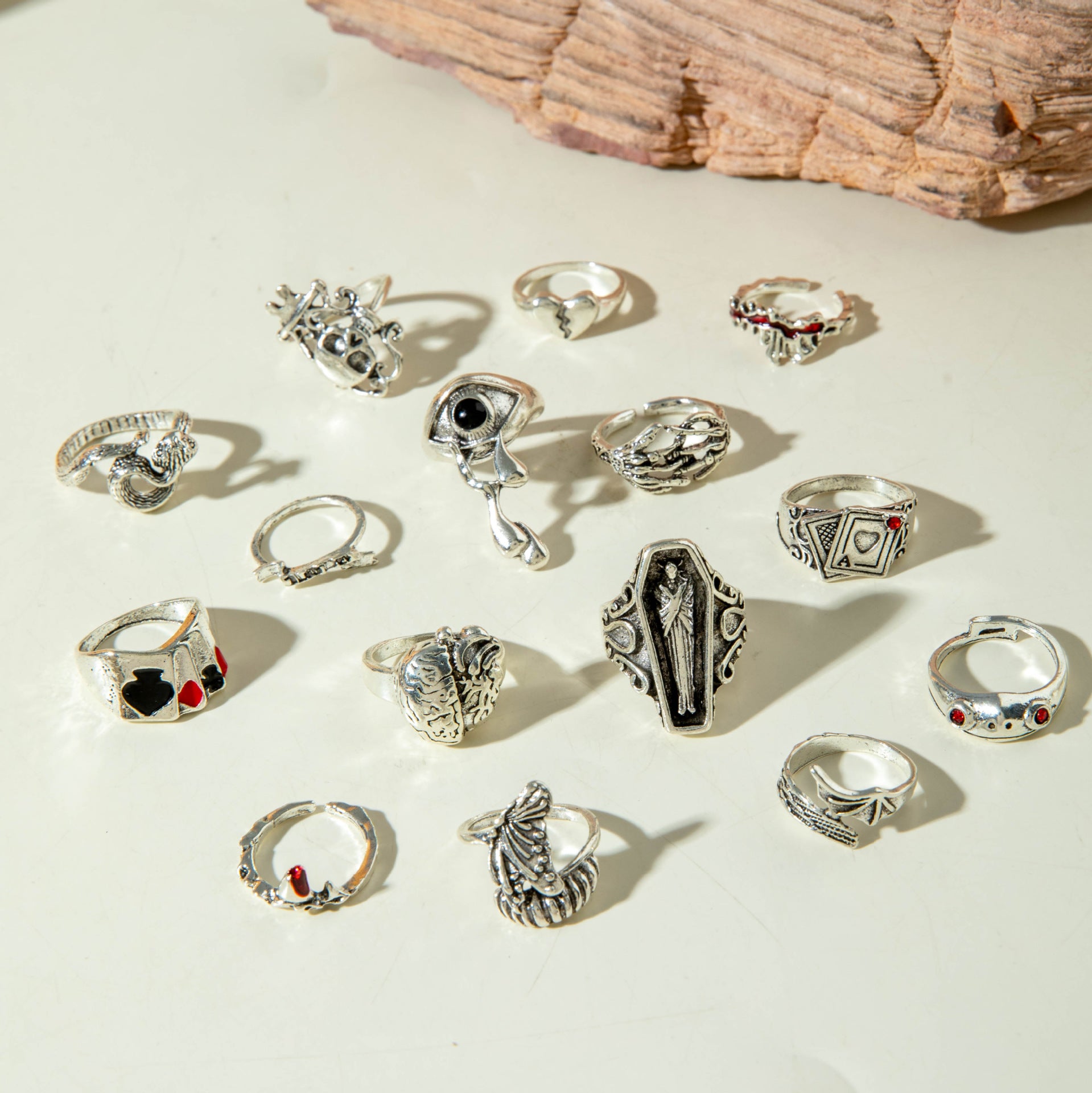 Wholesale Skeleton Black Gothic Poker Card Rings set