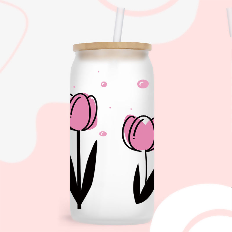 Wholesale Tulip Flower Leaf Series 16oz Cup UV DTF Wraps