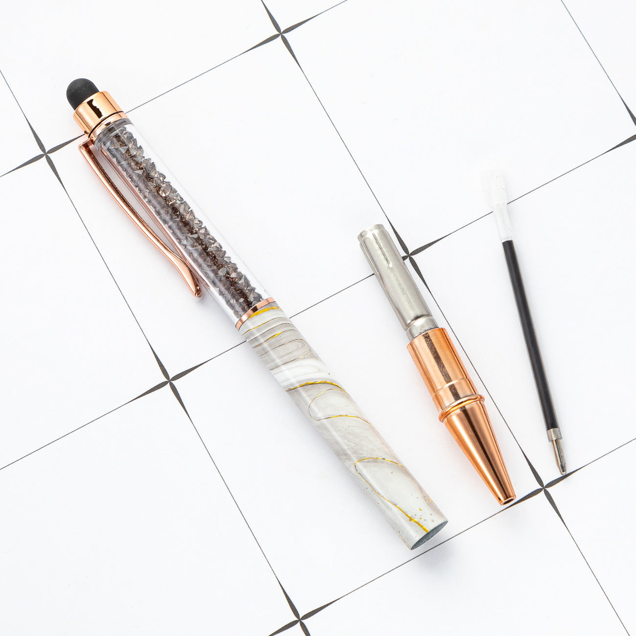 Wholesale Rotating Touch Screen Crystal Pen Marble Pattern Fashion Metal Pen