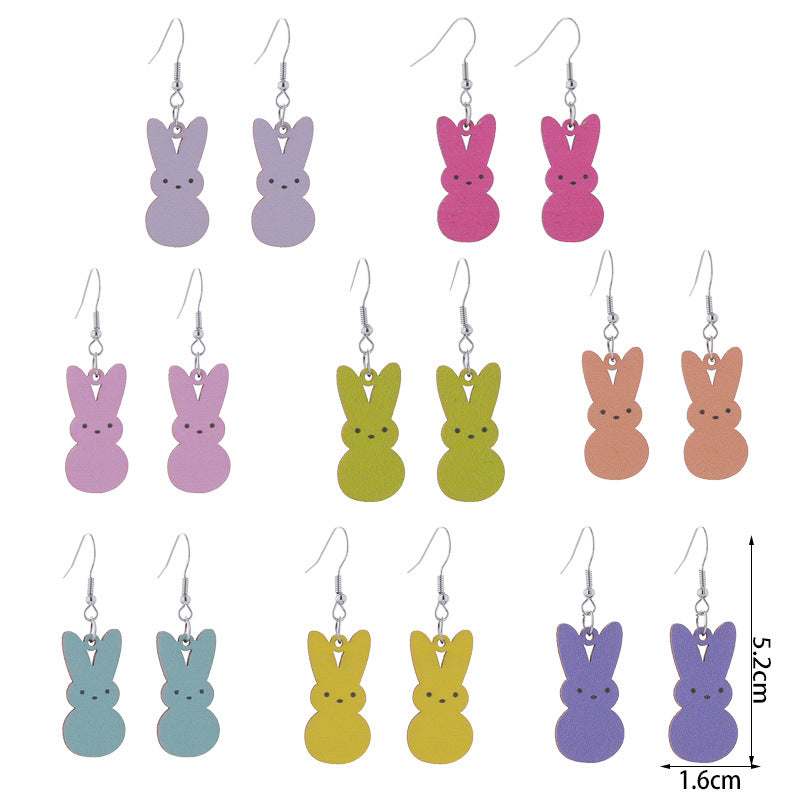 Wholesale Easter Candy Color Bunny Wooden Earrings