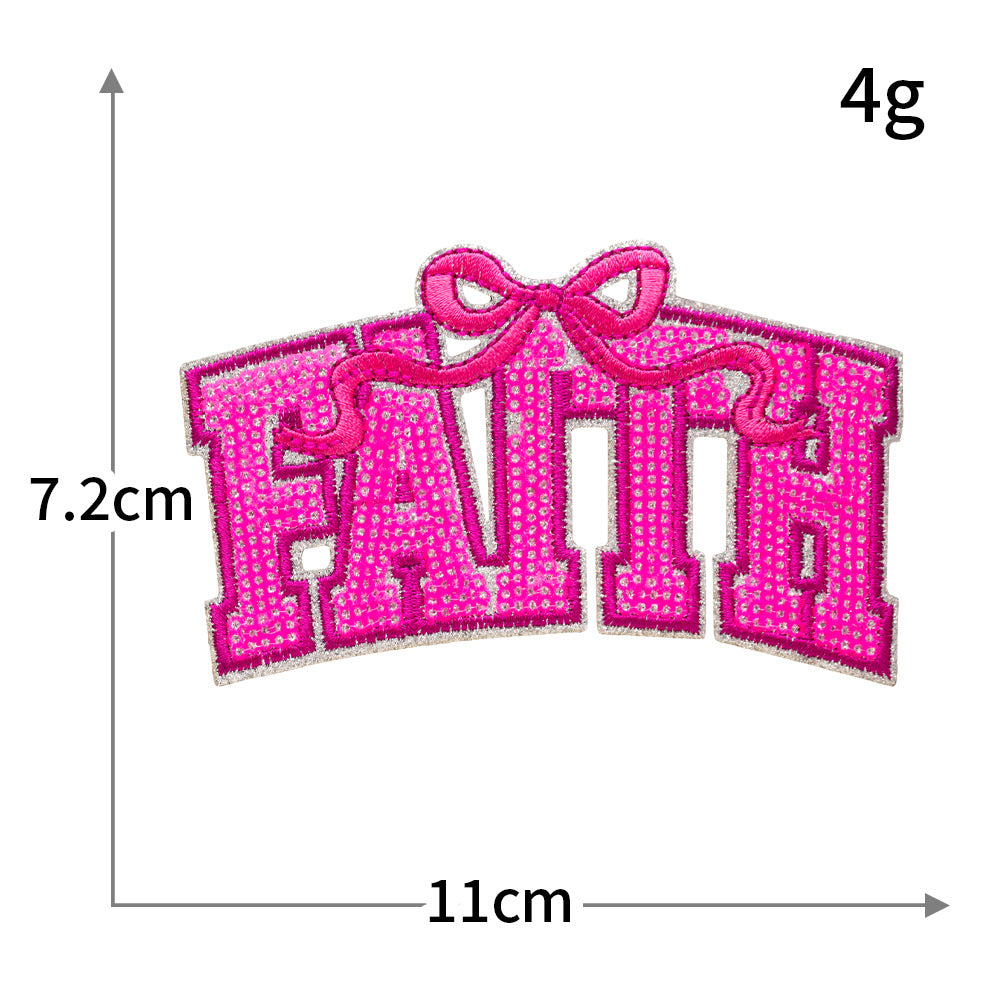 Wholesale Rayon Polyester Sequined Letter Patch Pink With Gold Silver Trim Stylish Decorative Embroidered Applique For Bags Coats Hats Resale