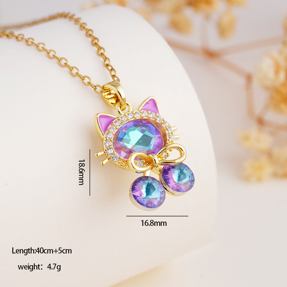 Wholesale gold-plated micro inlaid zircon cat pendant necklace