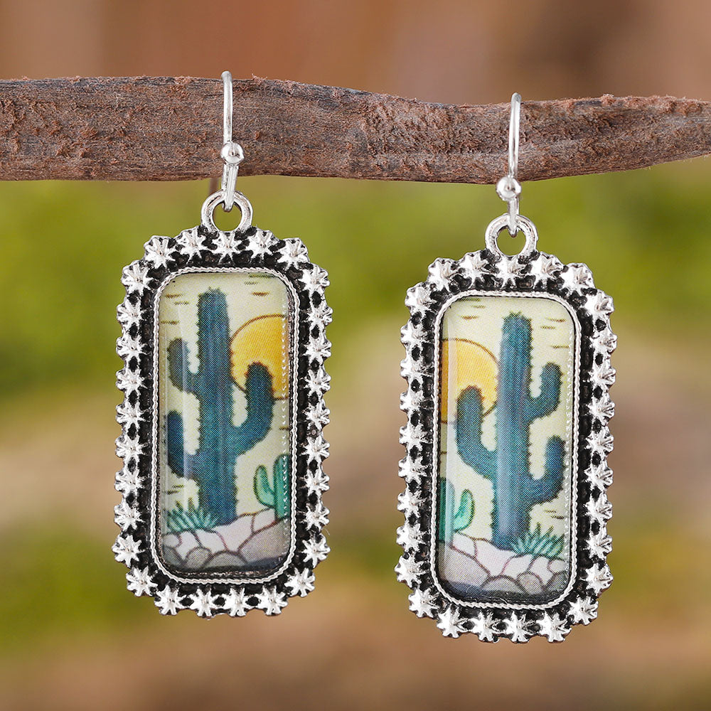 Wholesale Bohemian Rectangular Desert Cactus Drop Earrings