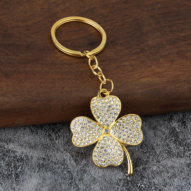 Wholesale Diamond Lucky Four-Leaf Clover Car Metal Pendant Keychains