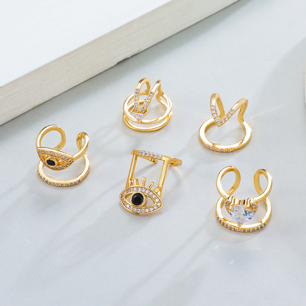 Wholesale  Geometric Diamond Opening Nail Copper Ring