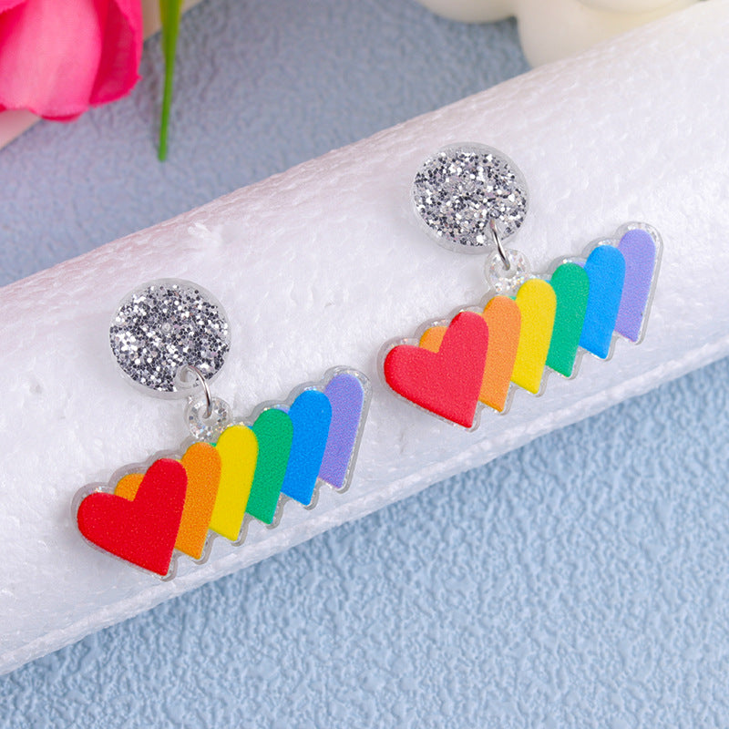 Wholesale Valentine's Day Vertical Rainbow Heart Acrylic Simple Personality Earrings