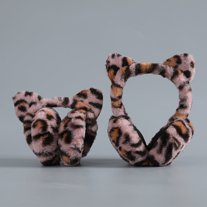 Wholesale Leopard Print Warm Winter Plush Winter Earmuffs Plush Cute Folding Earmuffs