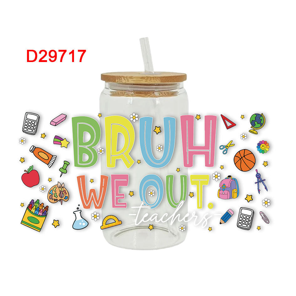 Wholesale Colorful Stationery School Bus Teacher's Day 16oz Cup UV DTF Wraps