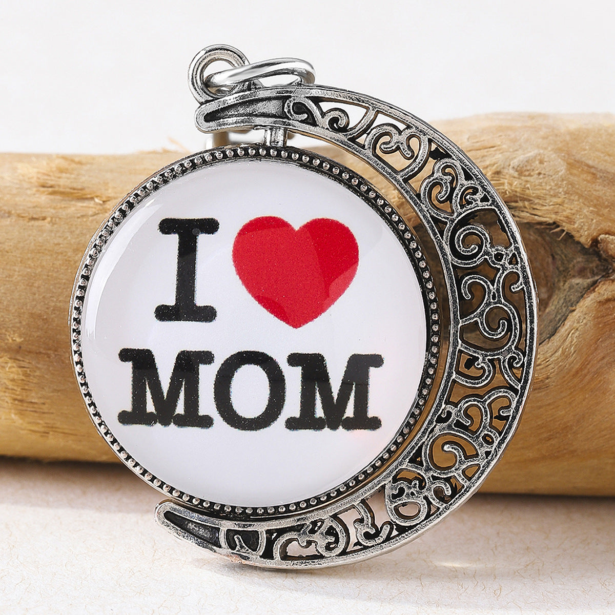 Wholesale Mother's Day Time Disc Moon Metal Keychain
