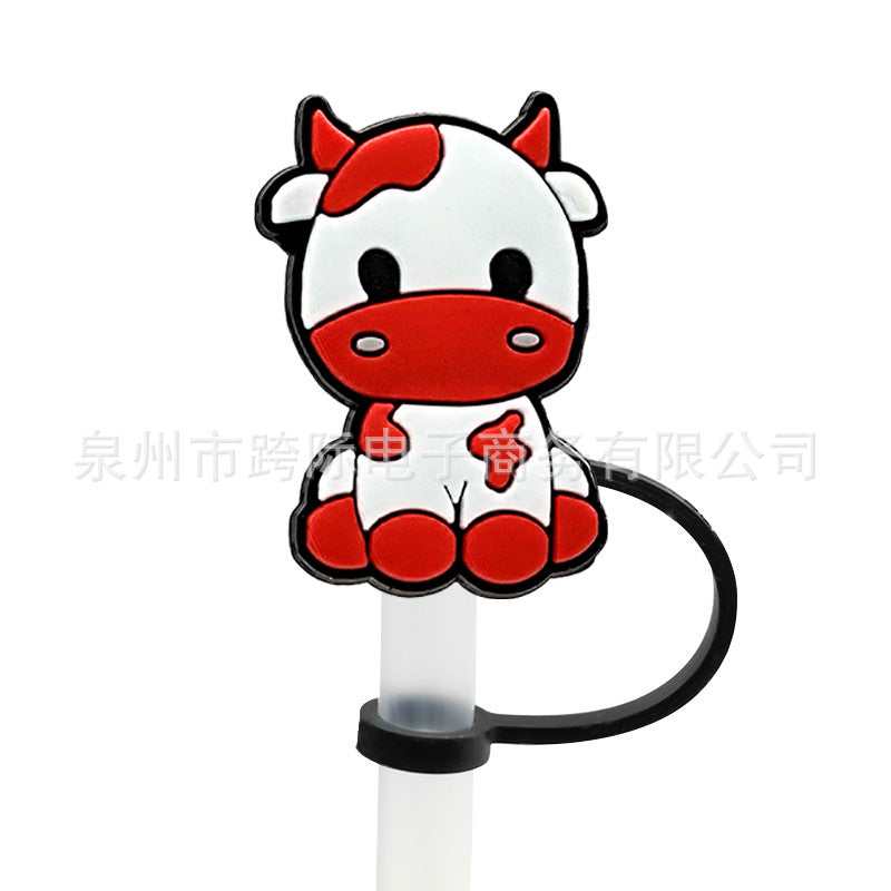 Wholesale 10 pcs New Cow Series Straw Cover Straw Cap Silicone Dust Plug